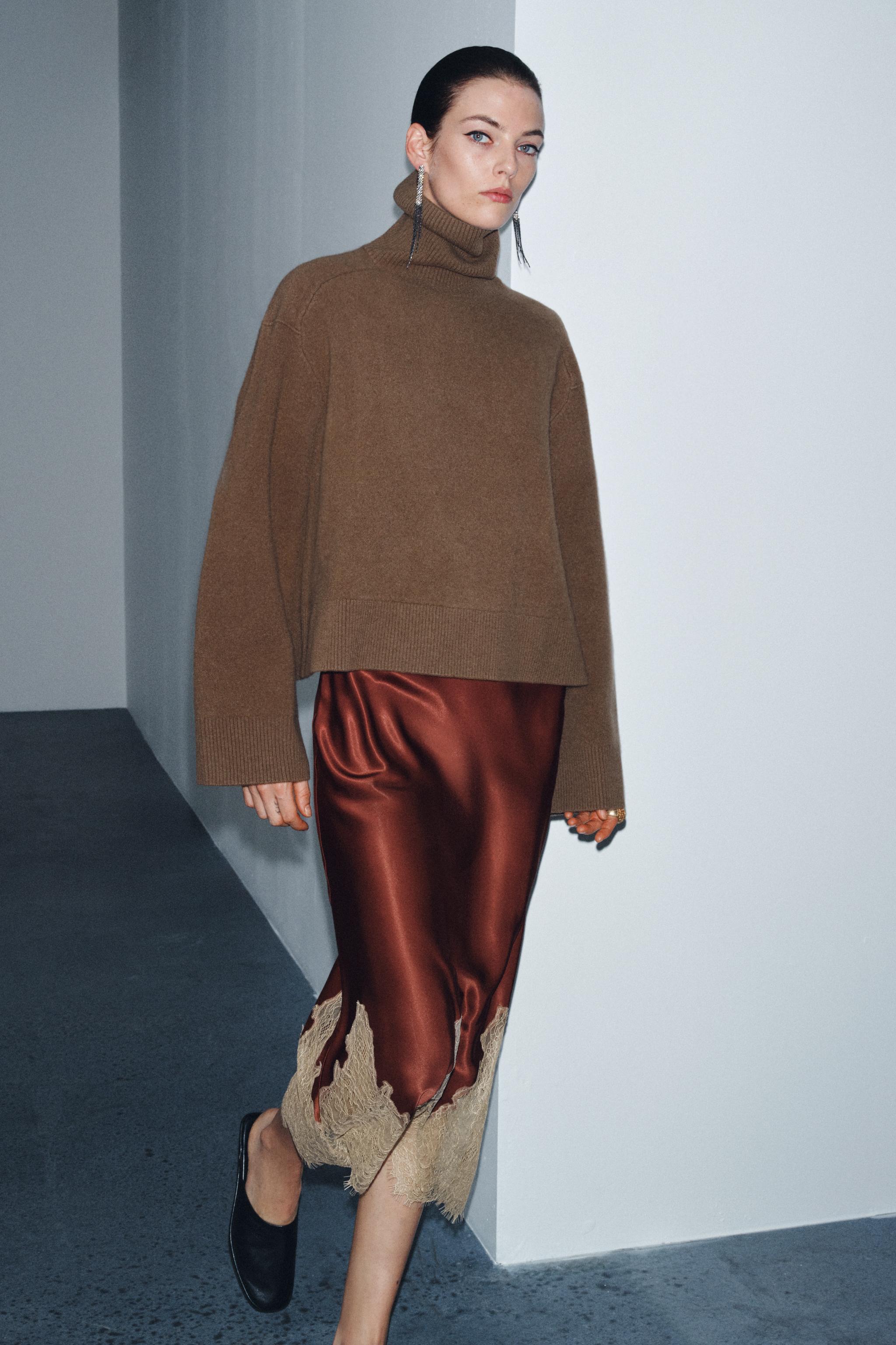 JUPE SATINÉE DENTELLE CONTRASTE ZW COLLECTION